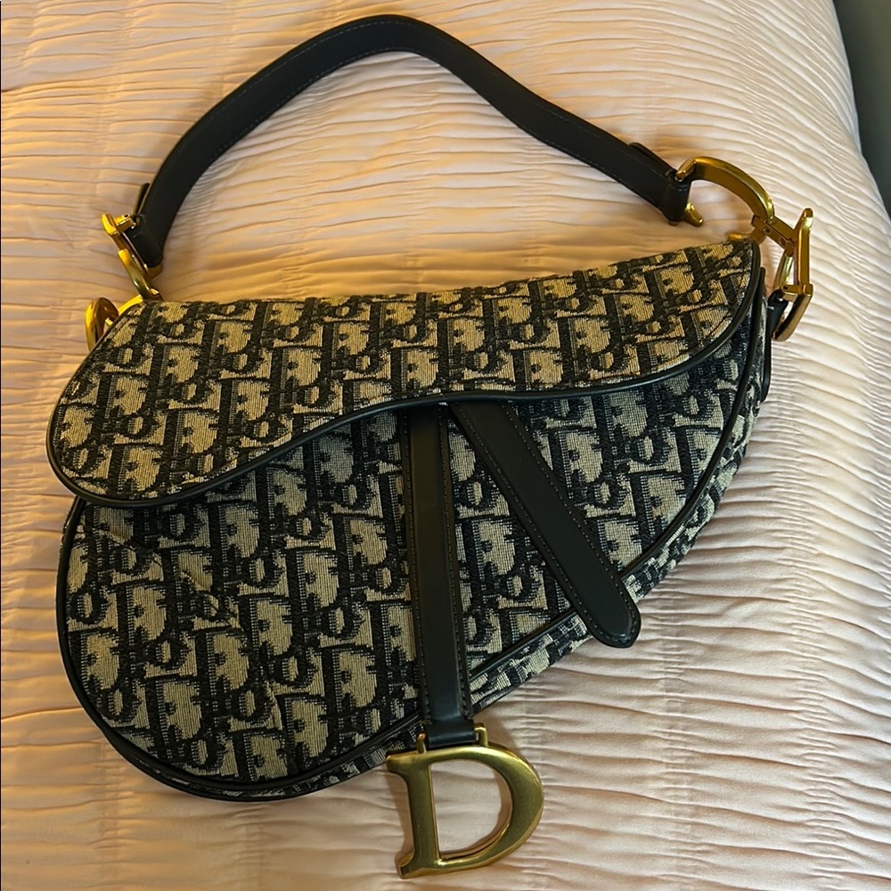 Designer inspired Saddle Bag - Navy with gold hardware - mint condition.
